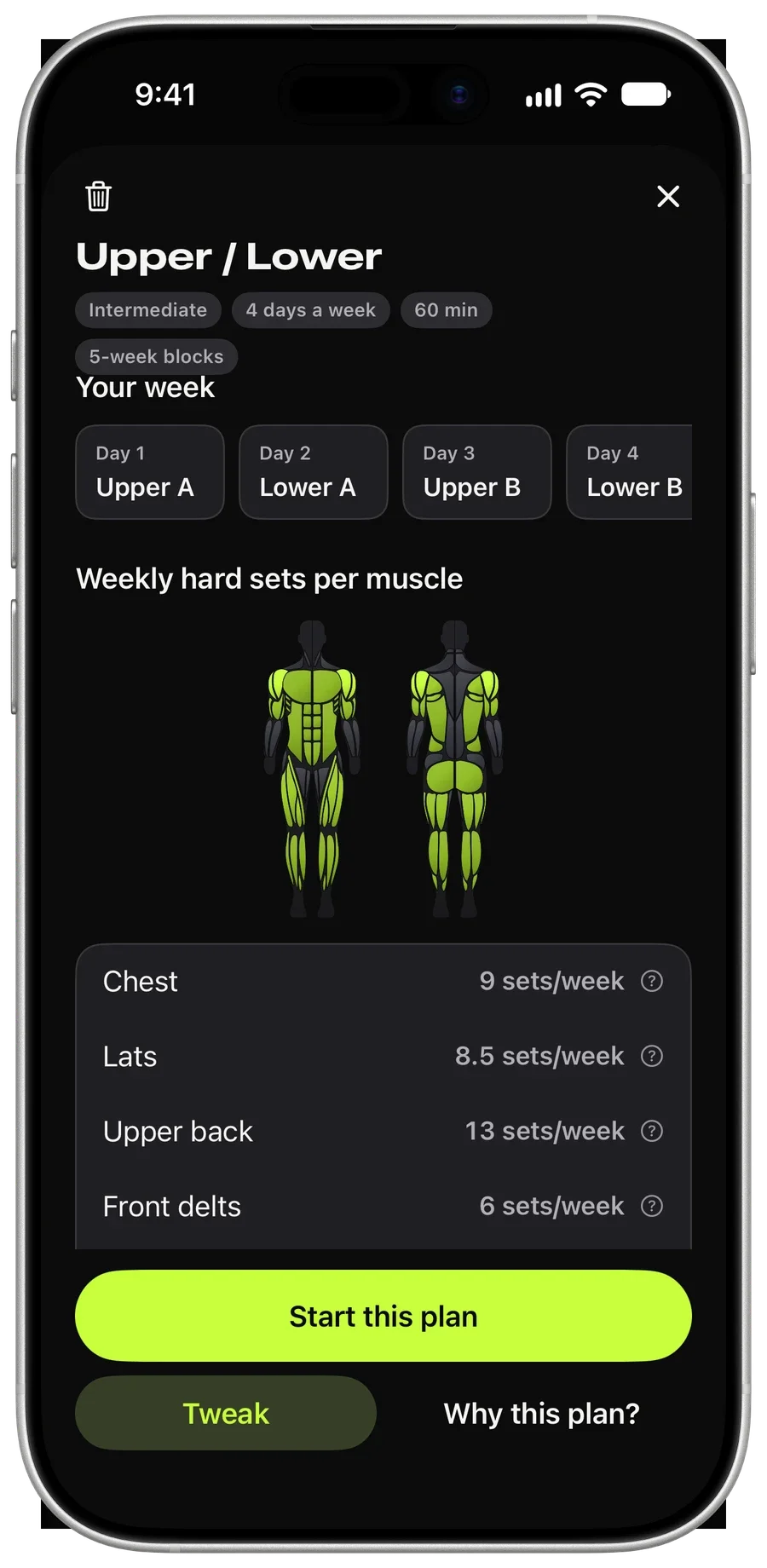 Brick Coach program with sets, reps and rest